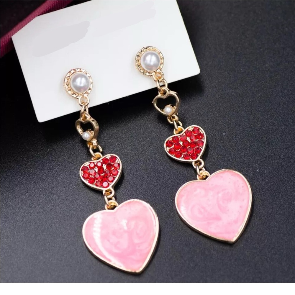 Stunning Valentine’s Day Pink and Red Hearts Earrings